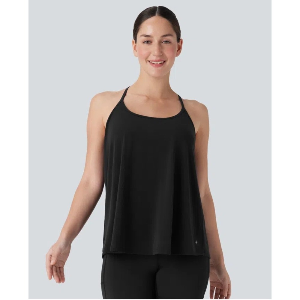 Halara Women Black Draped Open Back Built-in Bra Tank Top Activewear Medium